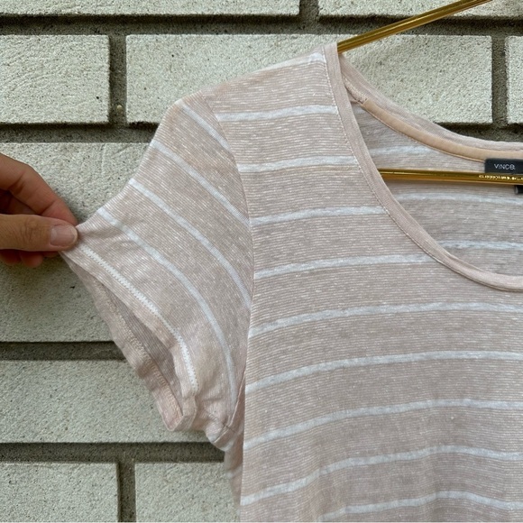 Vince Short Sleeve Scoop Neck Stripe Linen Tee - Picture 7 of 12